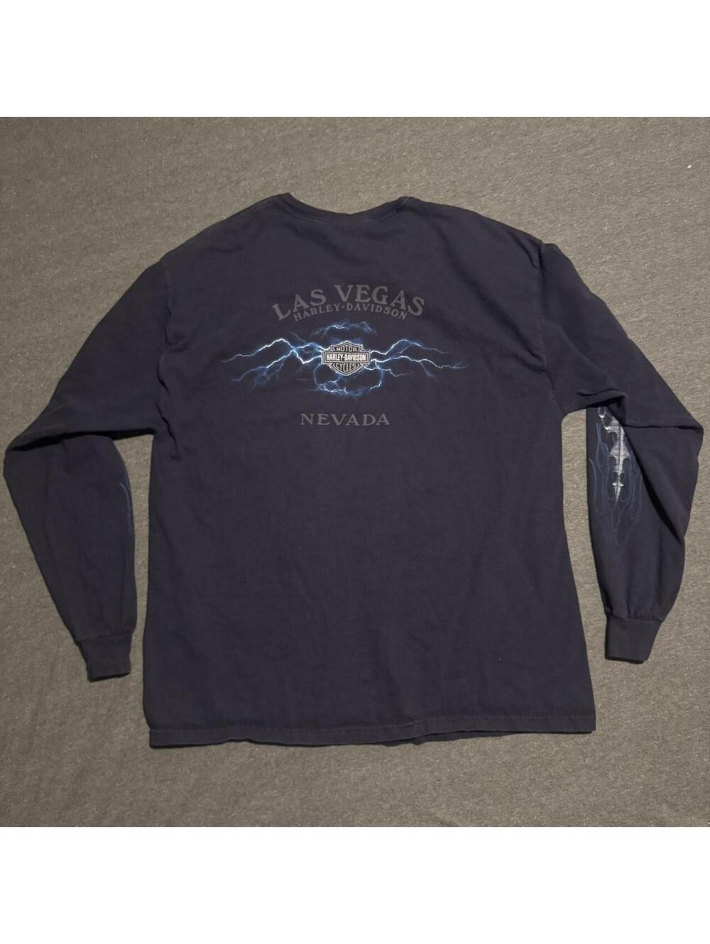 Vintage HTF Harley Davidson navy blue long sleeve blue flame shirt - Picture 3 of 5